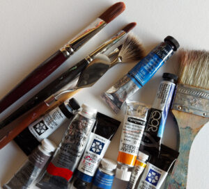 Akvarell färg och penslar lp