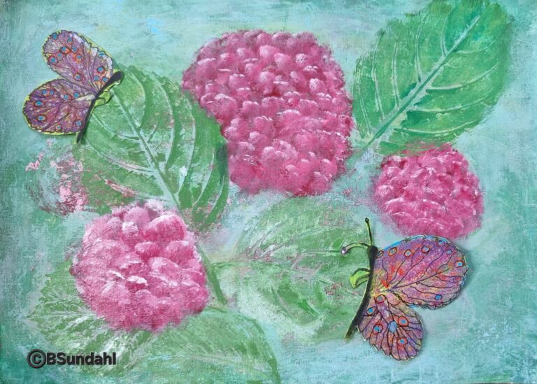 målning av blommor och fjärilar